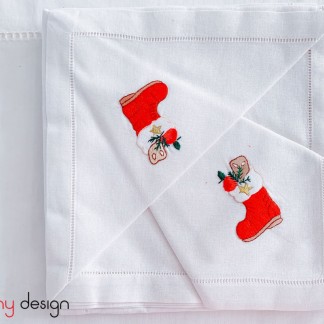 Christmas napkin set - Stocking embroidery